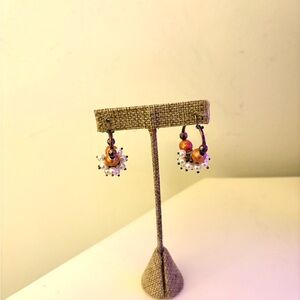 Handcrafted Orange Pearl Cluster Hoop Earrings - Women Jewelry